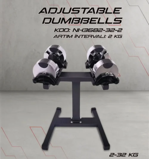 Adjustable Dumbbell 2-32 Kg Rack Set Qantel Dəsti