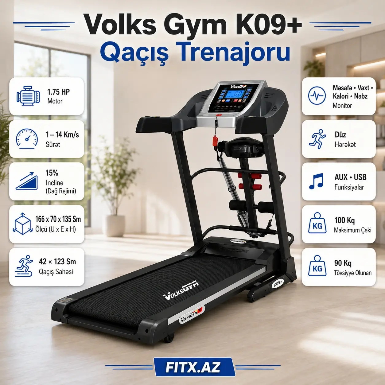 Volks Gym K09+ Treadmill Qaçış Trenajoru (Беговой)