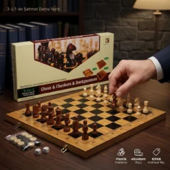 3 in 1 Wooden Chess Chechkers Backgammon