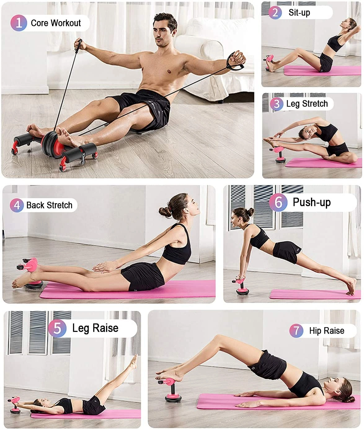Abhsant Fitness Sit-up Aid - Multifunctional Abdominal Muscle Wheel Push-up Stand - Image 4