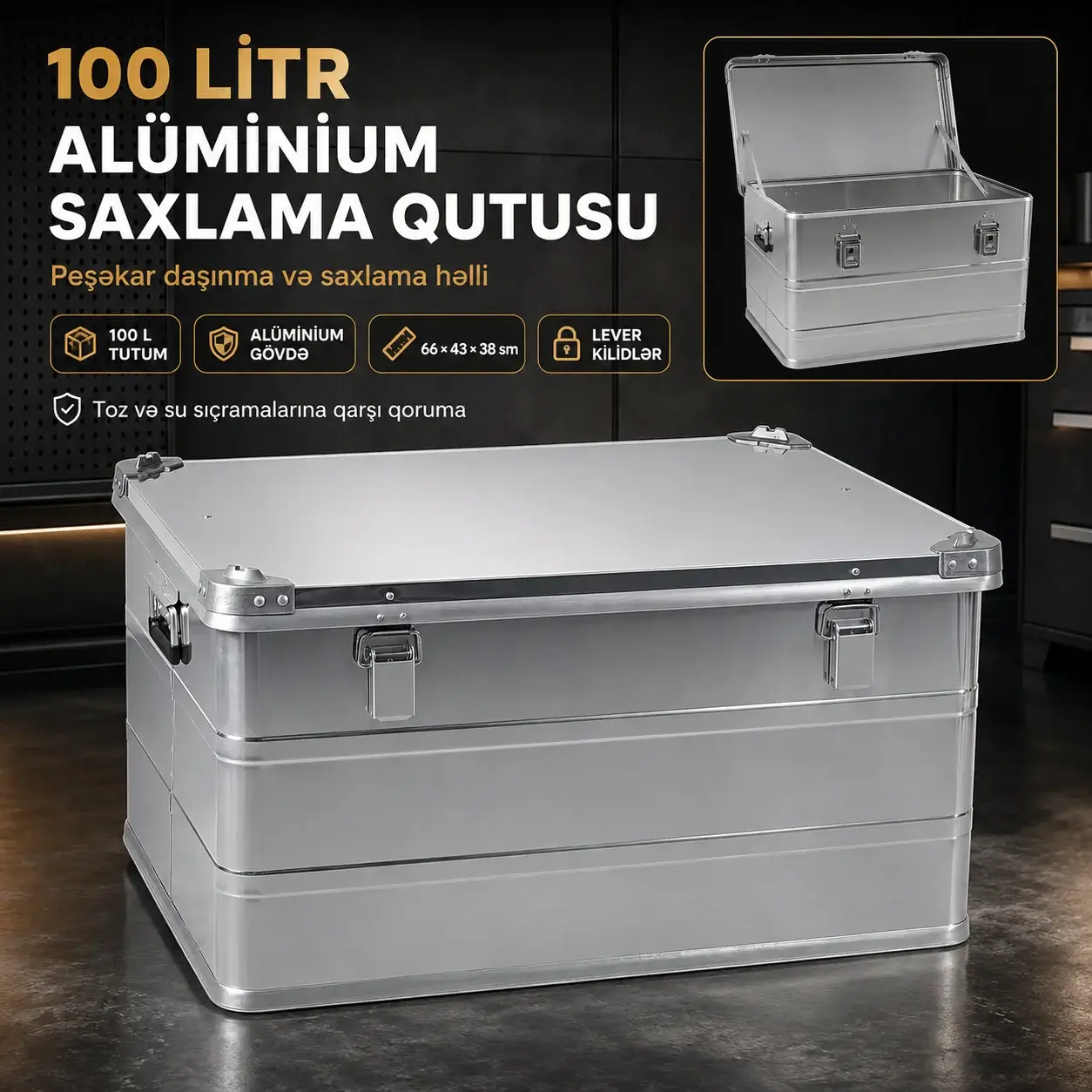 100 Litre Aluminium Storage Box Peşəkar Daşınma və Saxlama Qutusu