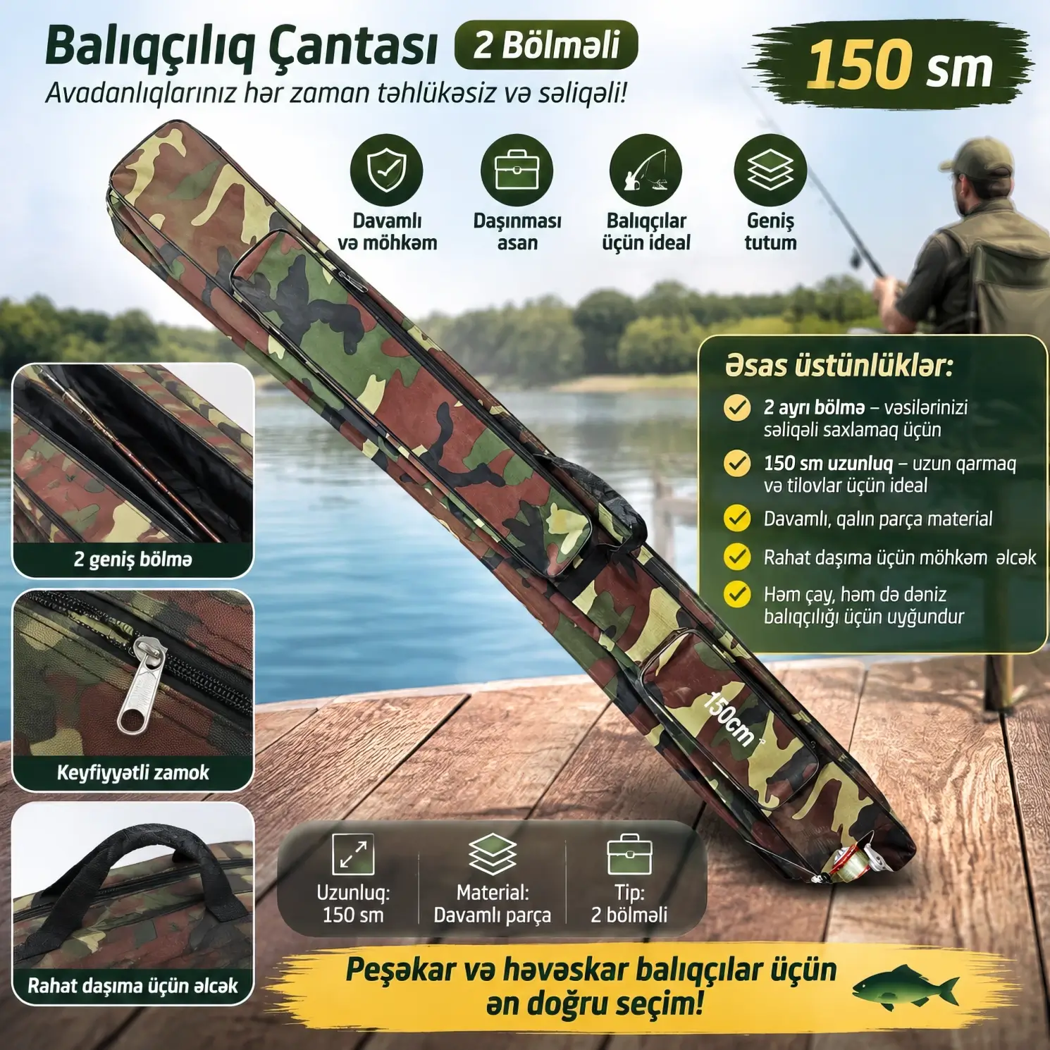 Fishing Bag 2-compartments Balıqçılıq Çantası 2 bölməli 150 sm