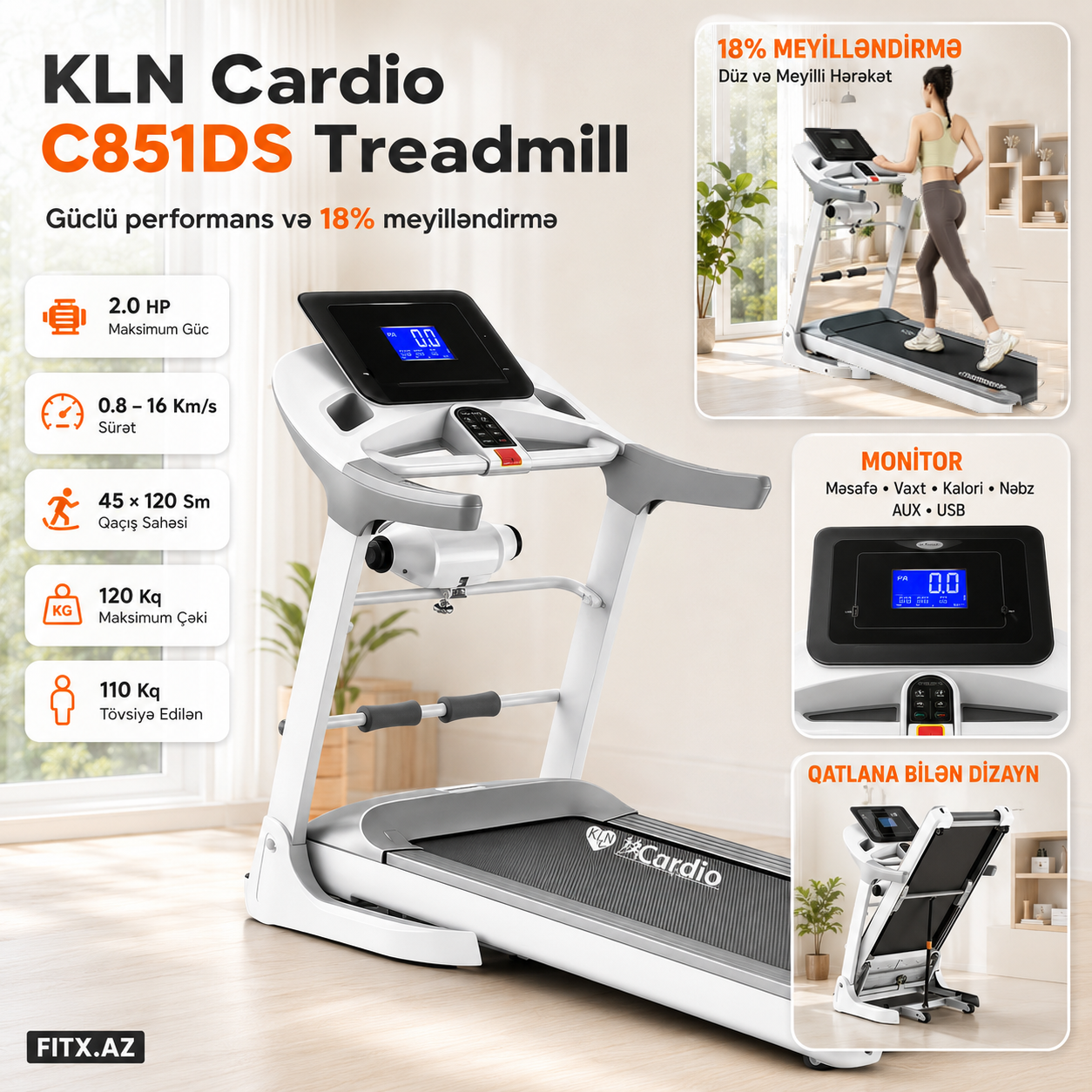 KLN Cardio C851DS Qaçış Trenajoru Treadmill (Беговой)