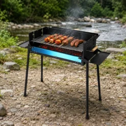 Large Charcoal BBQ Grill With Offset Smoker - Portable and Adjustable