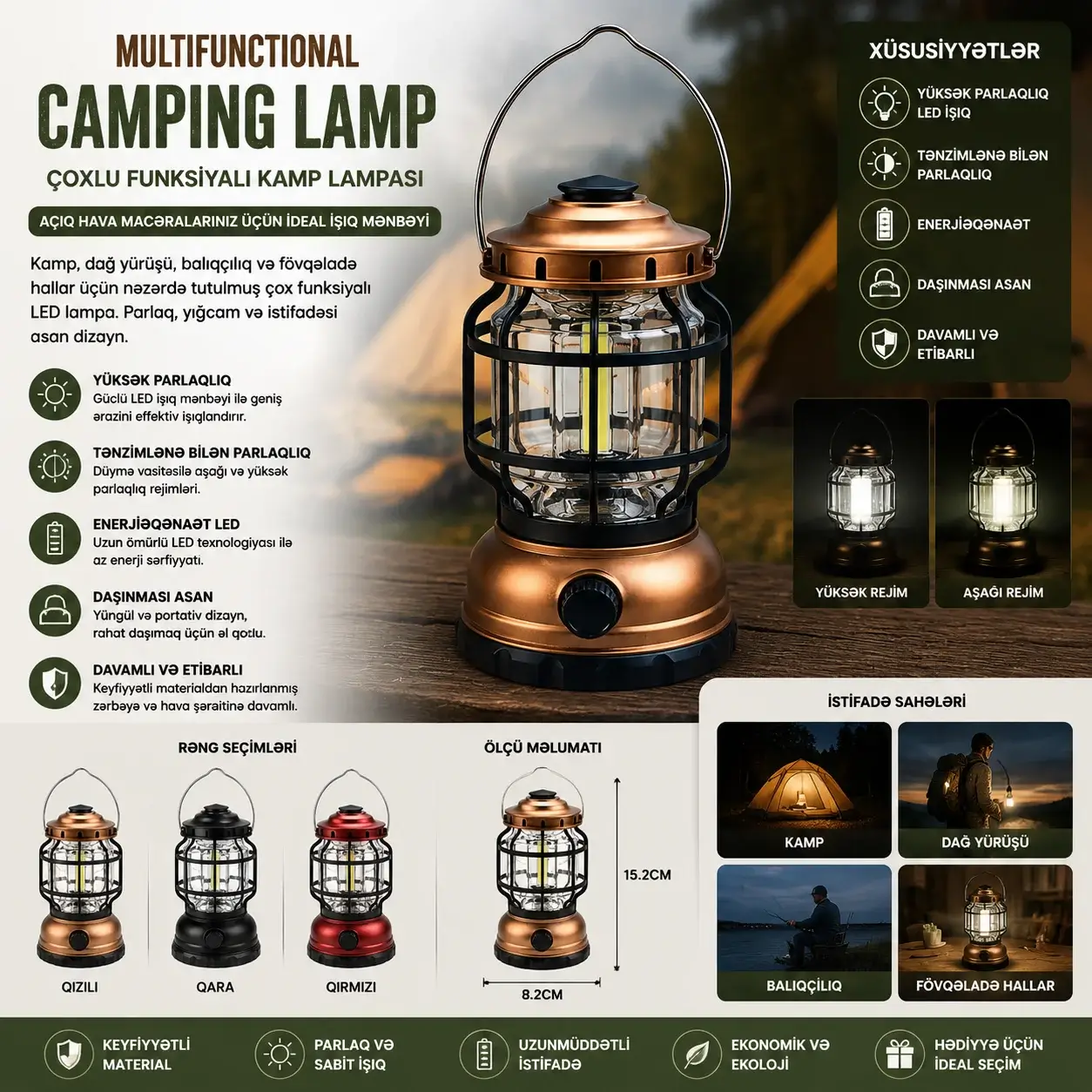 Multifunctional Camping Lamp Kamp Üçün Lampa