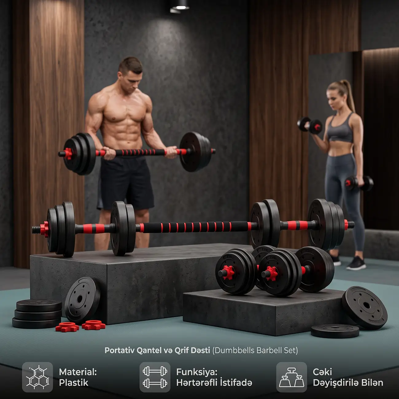 Portativ Qantel və Qrif Dəsti (Dumbbells Barbell Set)