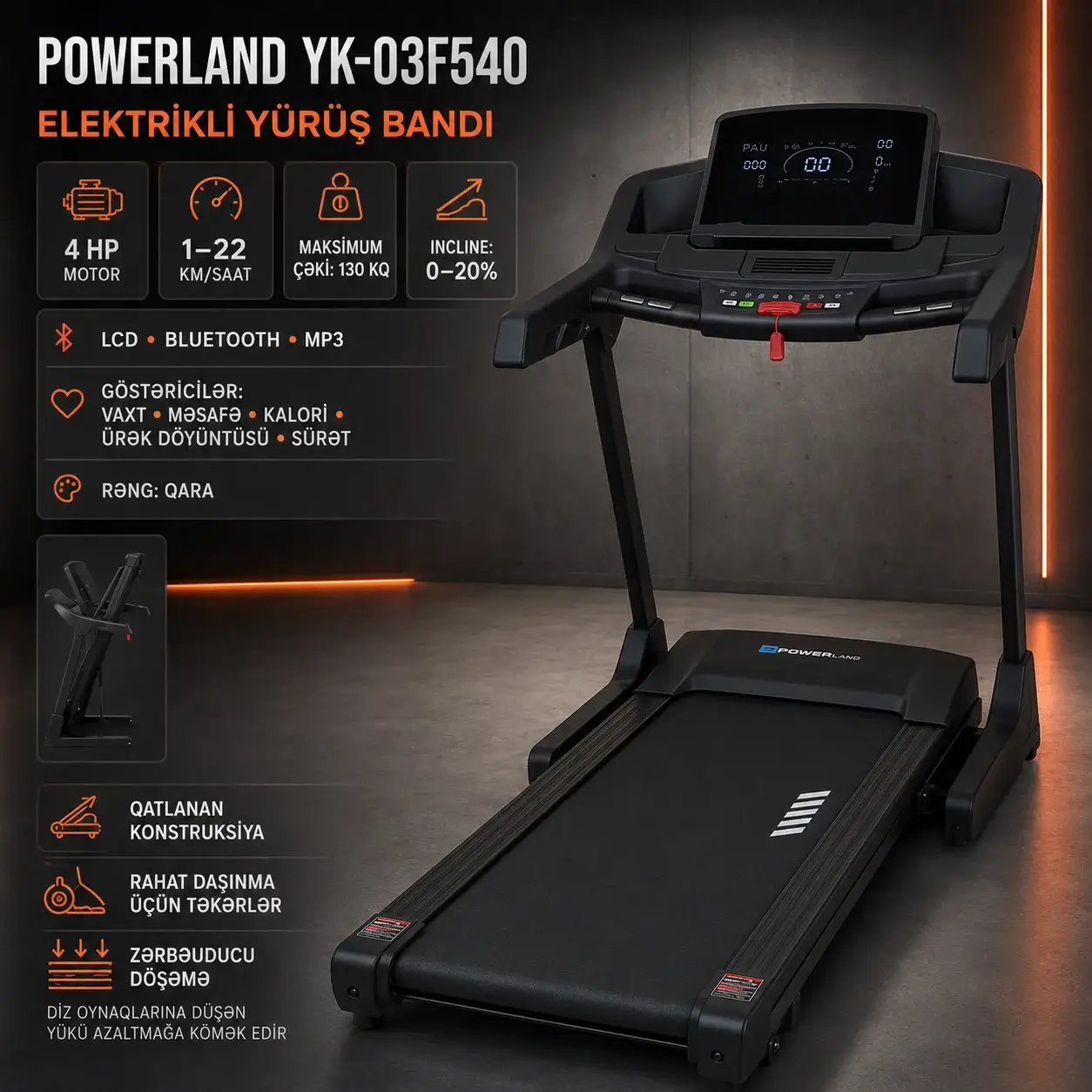 Powerland YK-03F540 Treadmill Qaçış Trenajoru (Беговой)