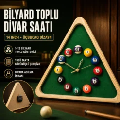 Wooden Billiard Pool Ball Clock 14 Inch Triangle