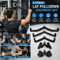 5 PCS LAT Pulldown Attachment Set Back Tricep Bar Tutacaq Dəsti