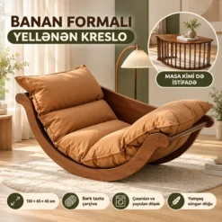 Banana Rocking Chair Simple Solid Wood Recliner Yellənən Kreslo