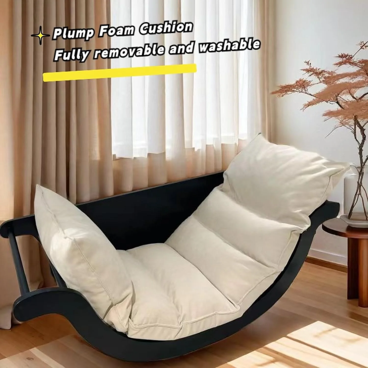 Banana Rocking Chair Simple Solid Wood Recliner Yellənən Kreslo - Image 3