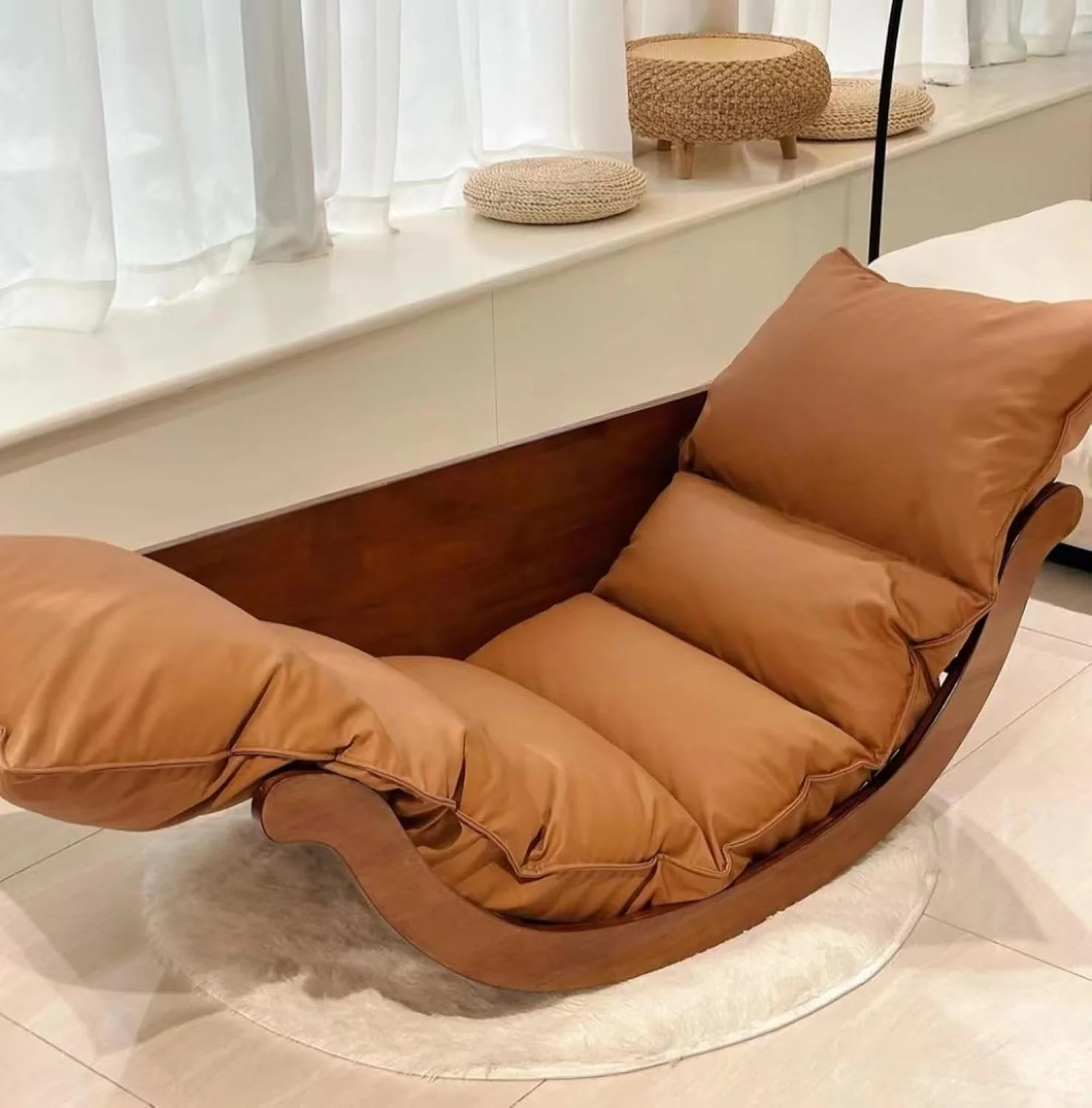 Banana Rocking Chair Simple Solid Wood Recliner Yellənən Kreslo - Image 2